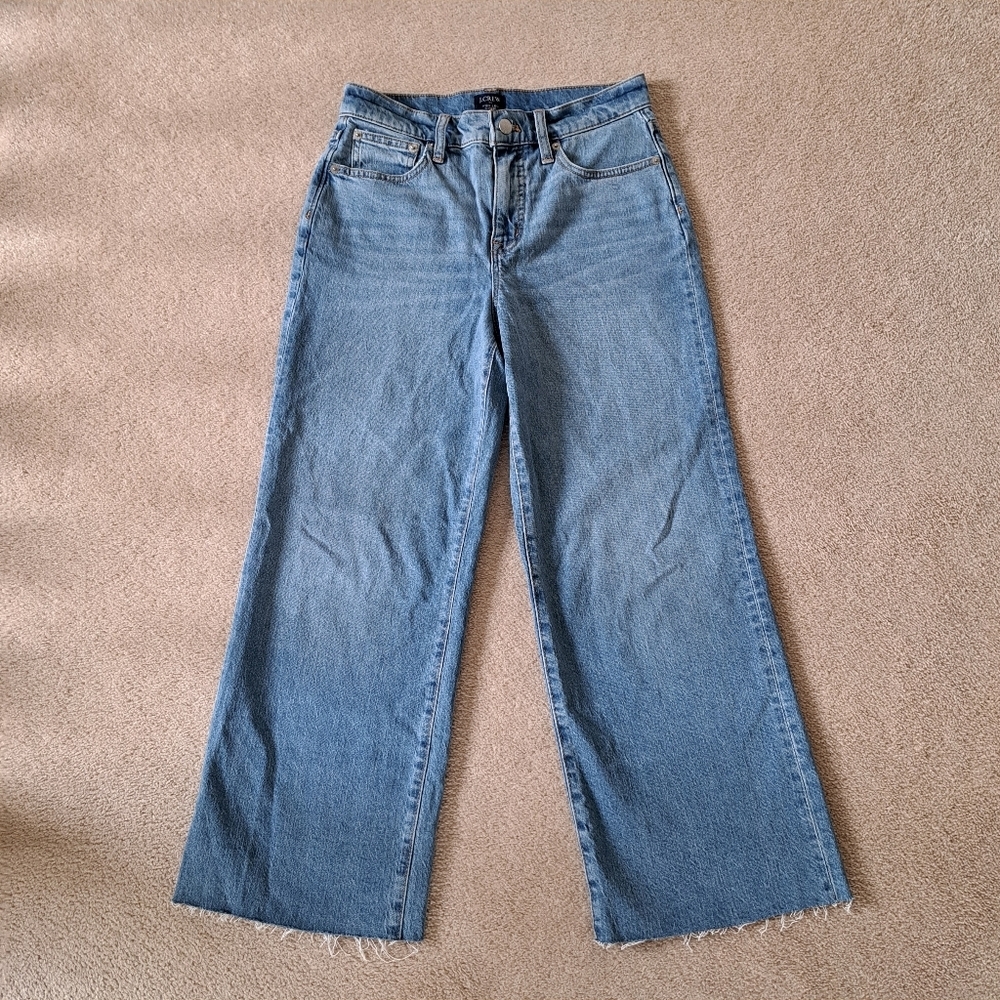 J. Crew Wide Leg Crop Denim Women's Size 26 Blue Jeans Frayed Casual Classic